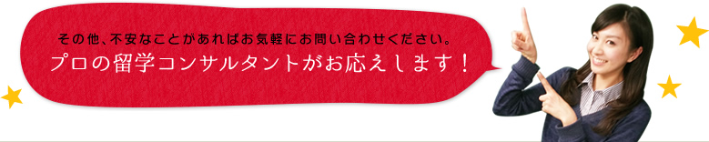 その他、不安なことがあればお気軽にお問い合わせください。プロの留学コンサルタントがお応えします！